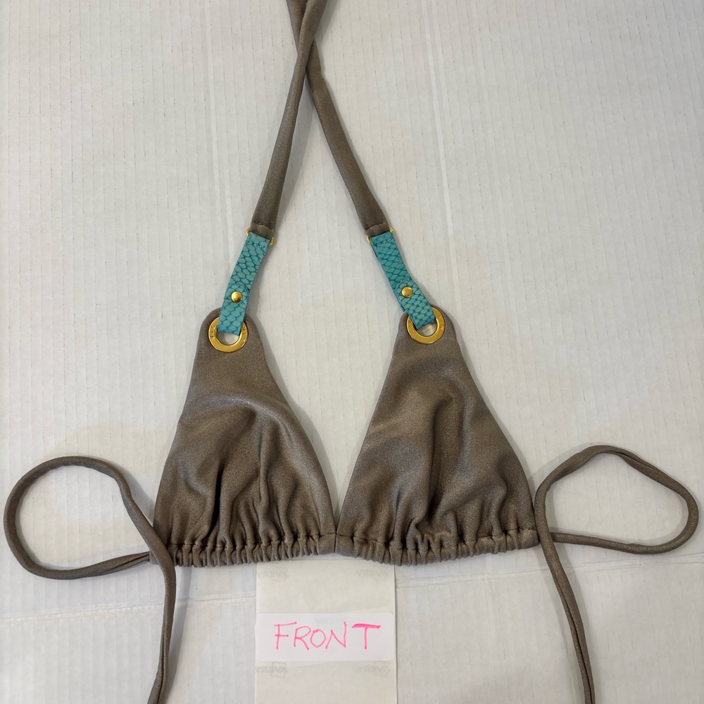 Vix Paul Hermanny Chic tan Bikini  with Halter Neck and faux strap gold accent - Picture 7 of 16
